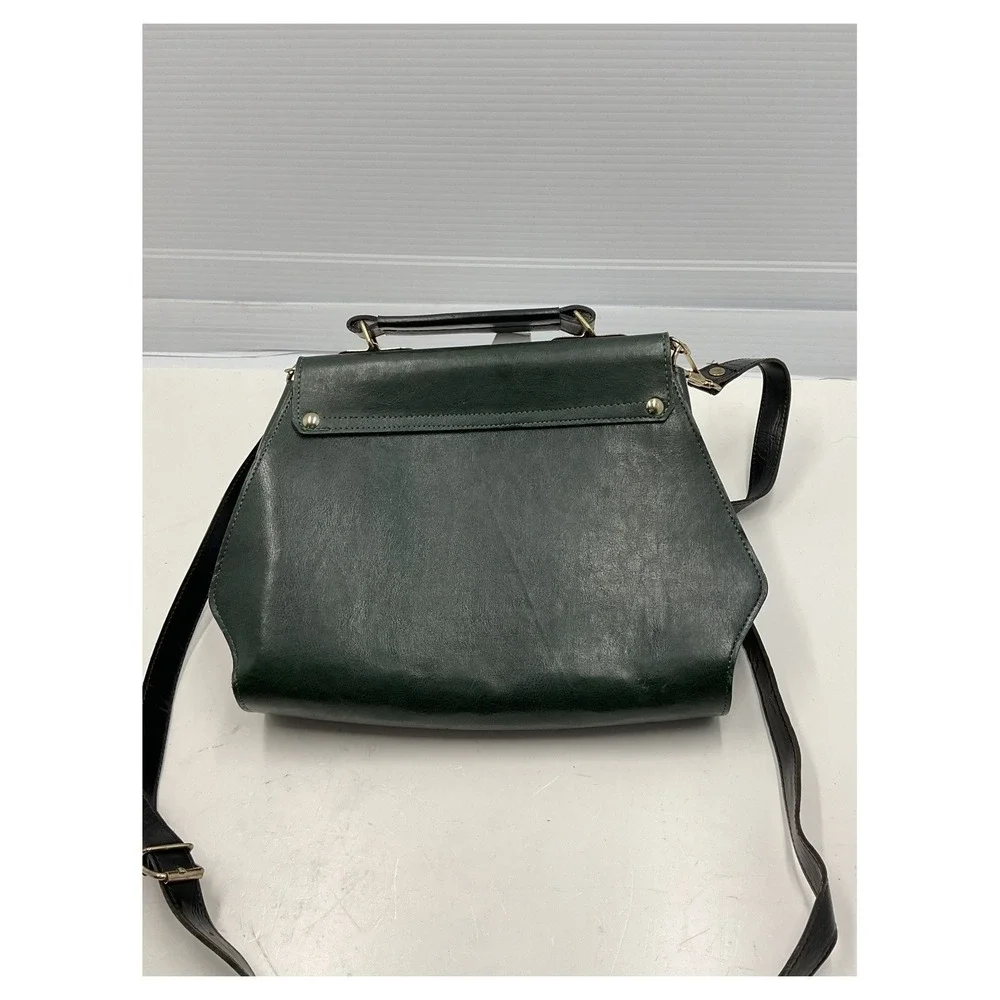 Vintage Gold Dragon Forest Green Leather‎ Satchel Crossbody Bag Retro 1980s